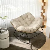Schaukelsessel Extra groß Rattanstuhl Relaxstuhl mit Stahlrahmen Bis 170kg, Dicke Kissen Balkon Garten Wohnzimmer Schlafzimmer, Beige - Beige