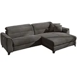 JOB Ecksofa DOUBLE ONE, Dunkelgrau - Cord - elektr. Relaxliegefunktion - mit USB-Anschluss