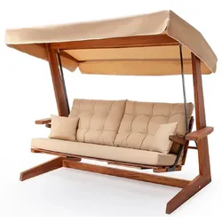 Casa Padrino Luxus Hollywood Schaukel Beige / Braun - Wetterfeste Garten Schaukel mit Sonnendach - Garten Möbel - Terrassen Möbel - Luxus Möbel - Luxus Garten Einrichtung