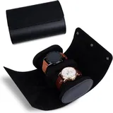 CRSUSUKJ 2 Uhrenbox Organizer, Slots der zylindrische Uhrenbox, Schmucksache Speicherkasten Uhrenbox, PU Leder Uhrenrolle, Uhrenrolle PU Leder Watch Box, Uhren Aufbewahrungsbox (Schwarz)