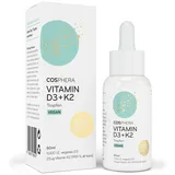 Vitamin D3 K2 Tropfen hochdosiert & vegan - 1.000 IE D3 + 25μg K2 MK7 (99,9% all-trans) + MCT-Öl - Sonnenvitamin D (Cholecalciferol) für Knochen und Immunsystem - 50 ml flüssig ohne Zusätze