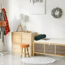 Relaxdays Sitzbank mit Stauraum, Aufbewahrungsbox m. Sitzkissen f. Flur, Bambus Truhe L HxBxT: 50 x 93 x 48 cm, natur