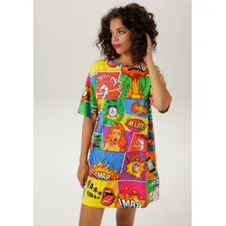 Minikleid, mit coolen Comic-Drucken, Gr. 38 - N-Gr, grün-gelb-pink-lila-orange-blau-gelb-weiß-schwarz-rot, , 91270838-38 N-Gr