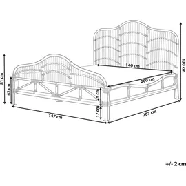 Beliani Bett Rattan und Mahagoniholz mit Lattenrost 140 x 200 cm