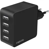 Logilink USB-Steckdosenadapter, 4x USB-A, 24 W, 5 V, schwarz