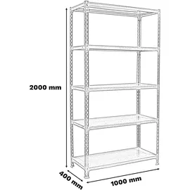 simonclick Plus 5/400 Metallregal, 2000x1000x400 mm, - White - One Size