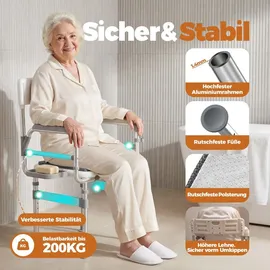 HOMECALL Duschstuhl Faltbar mit Armlehnen Höhenverstellbar weiß