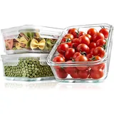 AKOLAFE 3er Set Glasbehälter mit Deckel 1040ml BPA-Frei Frischhaltedosen mit Deckel Auslaufsicher Gefrierdosen 1 Liter Luftdicht Vorratsdosen Glas mit Deckel Rechteckig für Mikrowelle, Kühlschrank