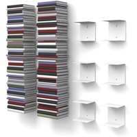 home3000 6 weiße unsichtbare Bücherregale mit 12 Fächern bis zu 300 cm hohen Bücherstapel für Bücher bis zu 22 cm Tiefe.