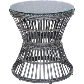 Beliani Balkonset Taupe Rattan 3-teilig 2 Sessel mit Couchtisch Auflagen Dunkelgrau Boho Outdoor Indoor Garten Terrasse Balkon Wohnzimmer Schlafzimmer