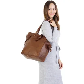 forty° Shopper FORTY, Damen, Gr. B/H/T: 33cm x 30cm x 23cm onesize, braun (cognac), Leder, leicht glänzend, unifarben, Taschen Shopper, echt Leder, Made in Italy