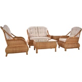 Krines Home Sitzgruppe Wintergarten Rattanset Kango Rattangruppe Rattan Garnitur Lounge, (5-tlg., 2x Sessel, 1x Zweisitzersofa, 1x Tisch, 1x Ecktisch), Sitzgruppe Rattanmöbel Wohnzimmer gelb