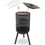 Bonfeu Bonves Ø45cm Schwarz - Feuerkorb für den Garten - Feuerstelle - Feuerschale Feuerkorb aus Stahl - Mit Grillrost - Schürhake...