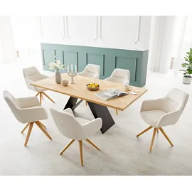 DeLife Esszimmerstuhl Pejo-Flex Cord Beige Holzgestell kantig Natur Taschenfederkern