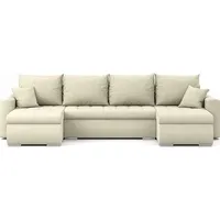 Ecksofa Luis, Eckcouch U-Form, Sofa, Couch, mit Schlaffunktion, Bettkasten, dekorative Steppung, Polstermöbel, Storm 02 - Beige