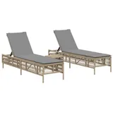 vidaXL Sonnenliegen 2 Stk. mit Tisch Beige Poly Rattan