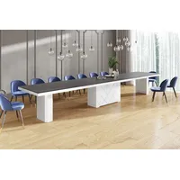 Design Esstisch Tisch HEK-111 Schwarz matt / Weiß Hochglanz XXL ausziehbar 180 bis 468 cm