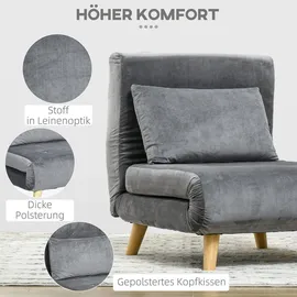 Homcom Schlafsessel, mit Bettfunktion, Lendenkissen, klappbarer Relaxsessel mit Verstellbarer Rückenlehne Liegestuhl in Samtoptik, für Wohnzimmer, Grau