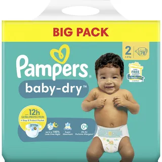 Pampers Pampers® Windeln baby-dryTM BIG PACK Größe Gr.2 (4-8 kg) für Neugeborene (0-3 Monate), 78 St.