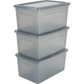 Iris Ohyama Vielseitige Aufbewahrungsboxen, 50L, 3er-Set, Grau, Deckel leicht schließbar, Stapelbar, Plastik, Für Schrank, Regale, Klassenzimmer, Organisation, Spielzeug, Kunstbedarf, Schuhe, MCB-50