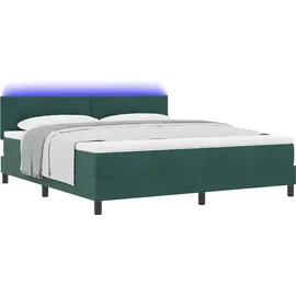 vidaXL LED Boxspringbett mit Matratze Dunkelgrün 180 x 200 cm Samt