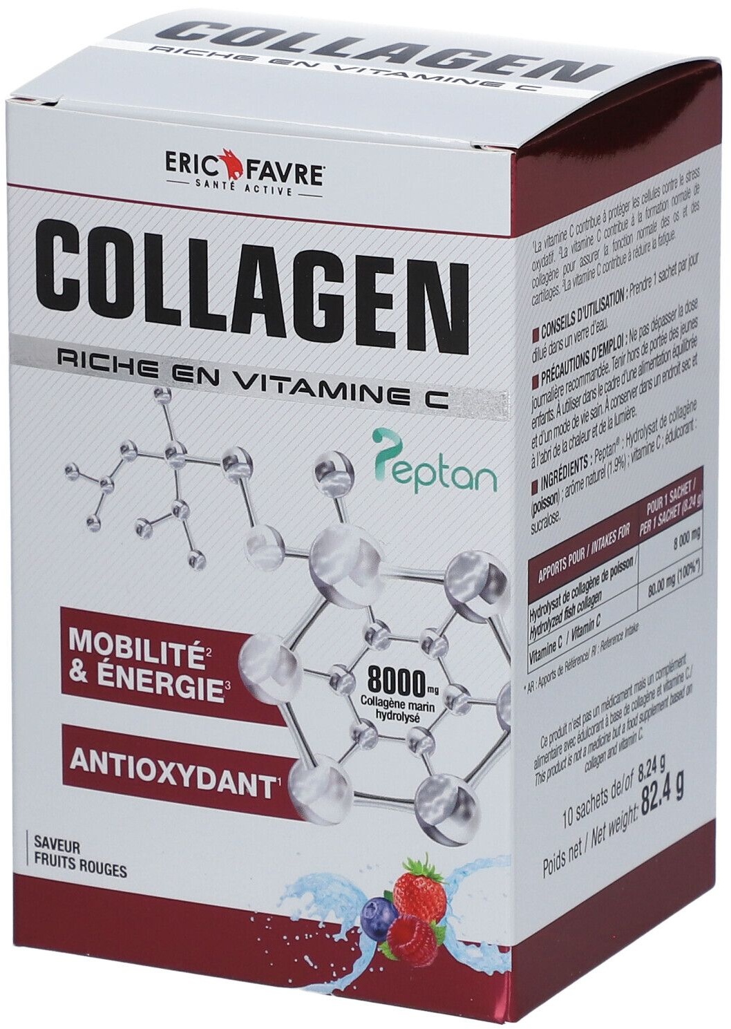 ERIC FAVRE Collagen Peptan en poudre - Collagène marin hydrolysé et enrichi en vitamine C 10 pc(s) sachet(s)