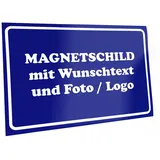 Kiwistar Magnetschild personalisiert - mit Wunschtext Foto und Logo bedruckt - Fahrzeugmagnet für Auto KFZ LKW Transporter Wohnmobil (blau, 30x20 cm)