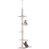 Pawhut - Kratzbaum Deckenhoch höhenverstellbar, stabiler Katzenbaum mit Sisalsäulen, Katzen Kletterbaum, Beige, 40 x 34 x 230-260 cm