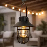 Festive Lights 21cm Solar Hängeleuchte für den Außenbereich Schwarz Solarlaterne für außen hängend Shabby Chic Deko Solarbetriebene Laterne Vintage Beleuchtung (1, Schwarz)