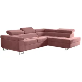 kaiser möbel Ecksofa mit schlaffunktion und bettkasten, Eckcouch ATOM Rosa Rechts - Rosa