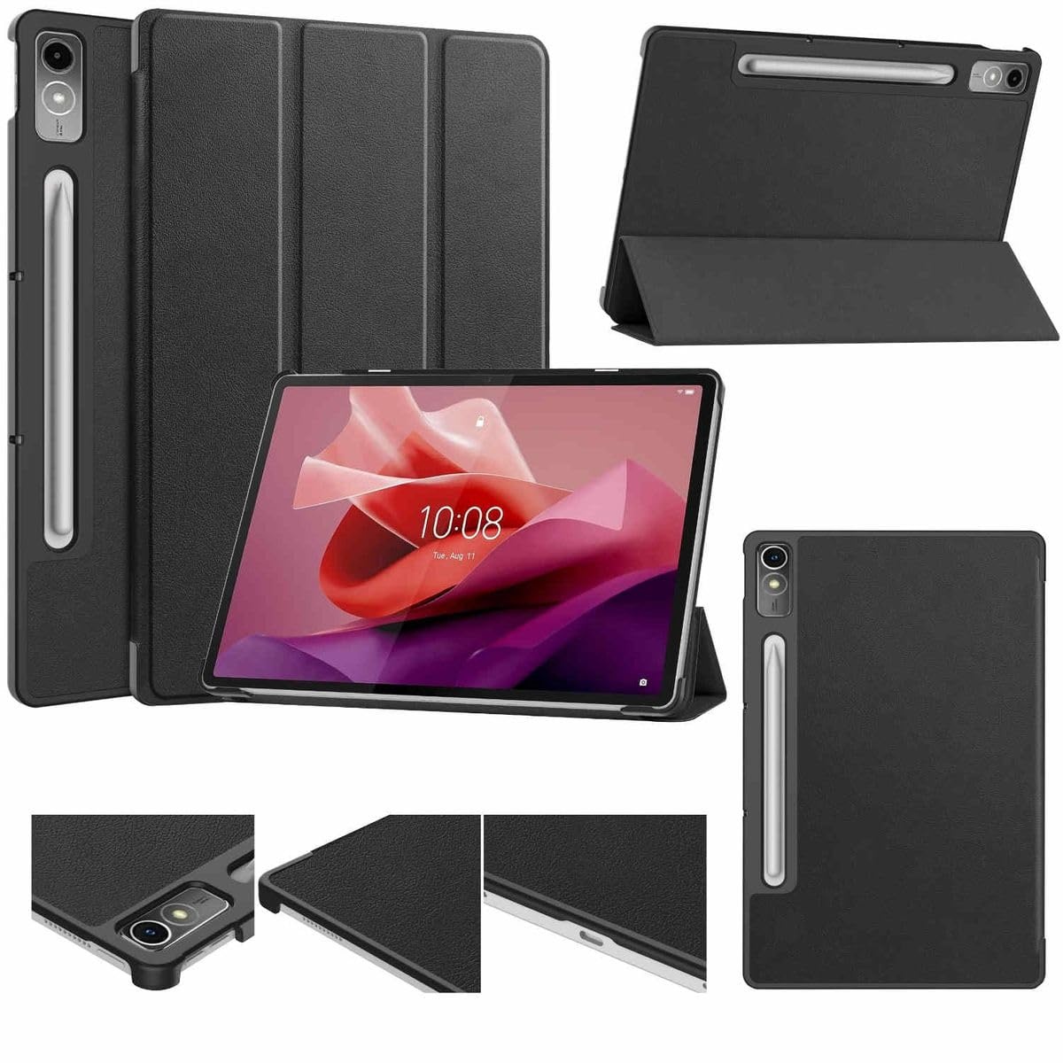 Wigento Für Lenovo Tab P12 12.7 Zoll 3folt Wake UP Smart Standfunktion Cover Schwarz Tablet Tasche Etuis Hülle