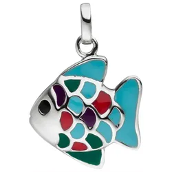 Ketten-Anhänger JOBO "Anhänger Fisch", silber (silber 925), Schmuckanhänger, Damen, Silber 925 (Sterlingsilber), 925 Silber mit bunten Emaille-Einlagen