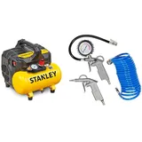 Stanley 100/8/6 Silent Air Compressor DST 100/8/6SI, 750 W, 230 V, Giallo & Güde Druckluft-Set 3tlg. 84091, Blau/Grau