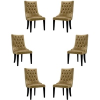 Casa Padrino Esszimmerstuhl Luxus Barock Esszimmer Stuhl Set Gold / Schwarz / Silber 54 x 55 x H. 110 cm - Edle Küchen Stühle mit Samtstoff - Barock Stühle 6er Set - Esszimmer Möbel