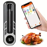 Kabelloses Bluetooth-fleischthermometer – App-steuerung, Reichweite 500 Ft, Ip66 Wasserdicht, Für Bbq, Pute, Backofen Und Grill Grau