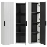 Lomadox Badezimmerschrank Hochschrank matt weiß gerillt 35 cm breit Seitenschrank Badmöbel Schrank Badschrank mit Einer Tür, B/H/T: 35/140/25 cm
