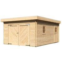 KARIBU 40 mm Blockbohlen Flachdachgarage 3,87 x 5,37 m natur