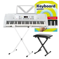 FunKey 61 Keyboard Weiß Set inkl. Keyboardständer, Bank und Keyboardschule