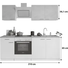 Respekta Küchenzeile Malia E-Geräte 210 cm weiß/beton optik