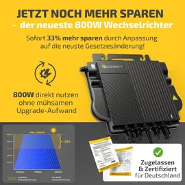 solakon Balkonkraftwerk 1157W Solaranlage Steckerfertig Komplettset Photovoltaik Anlage 800W, Kabellänge: 5m,