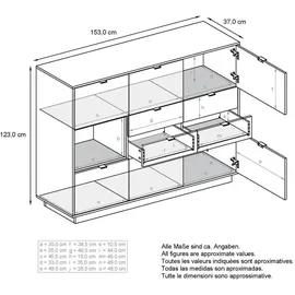 Vladon Highboard Grau Holzwerkstoff, 153x123x37 cm, Wohnzimmer, Kommoden / Sideboards, Highboards