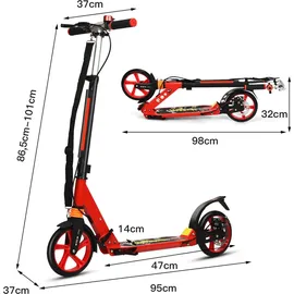 GYMAX COSTWAY Kickscooter mit 200 mm Rädern, Sports Tretroller mit Doppel Federung, inkl. Klingel & Tragegurt, bis 100 kg belastbar, für Kinder & Erwachsene (Weiß)