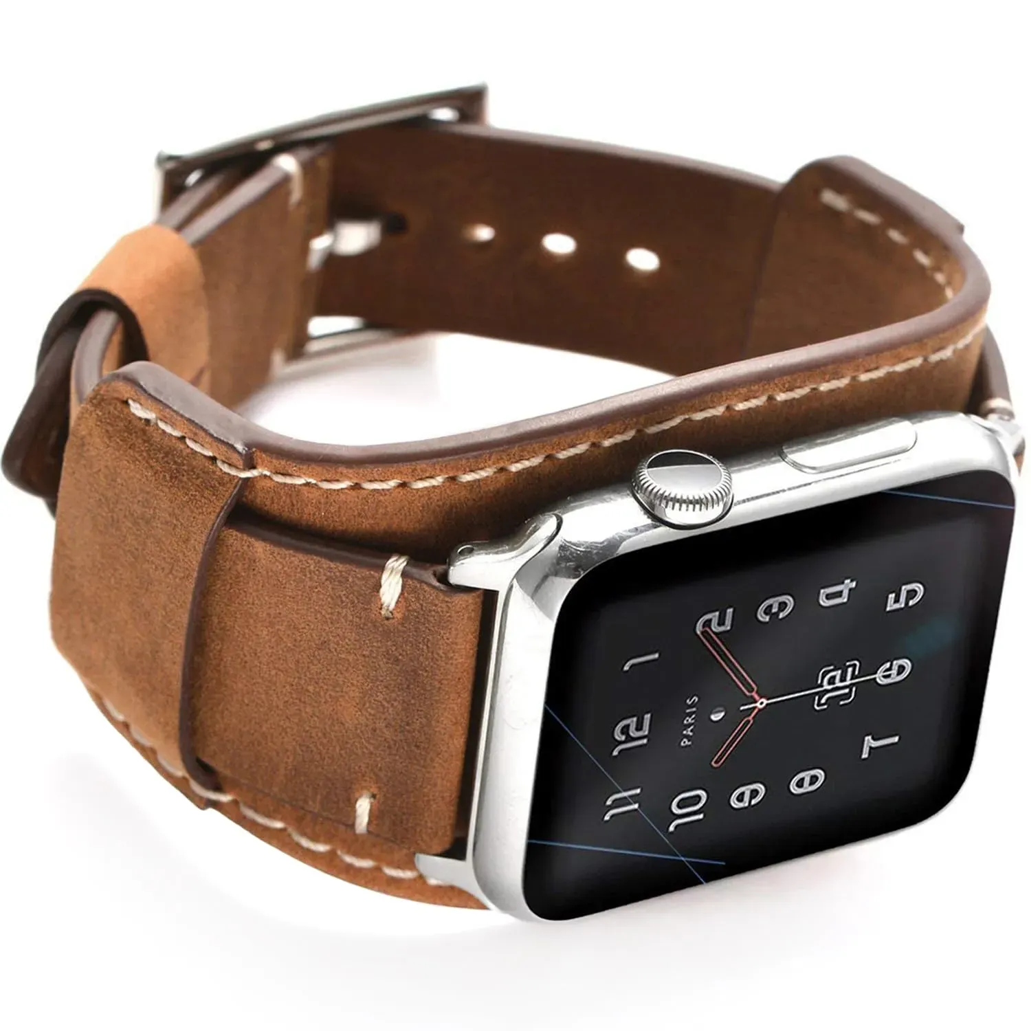 Leotop Kompatibel mit Apple Watch Armband 49 mm, 45 mm, 44 mm, 42 mm, Echtlederband mit Edelstahl-Schnalle, kompatibel mit iWatch Ultra Series 9/8/7/6/5/4/3/2/1 SE SE 2 (49/45/44/42 mm, braun)