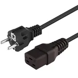 PremiumCord 230-V-Stromkabel 3 m, Stromkabel Mit Erdungskontakt Für C19-Buchse, IEC 320, 3-Poliges, PC, Schwarze Farbe