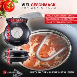 Heidenfeld elektrischer Pizzaofen Napoli, 1200 Watt, 400°, Sichtfenster, Pizzastein (Schwarz)