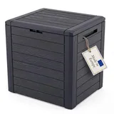 BigDean Gartenbox klein kompakt 140 Liter ideal für Balkon und kleine Flächen, Holzoptik Auflagenbox