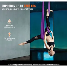 Vevor Aerial Yoga Hängematte Set 8 x 2,8 m, Lila Aerial Yoga Swing Air Fliegen, Indoor Aerial Yoga Hammock Swing 1000 kg Max. Tragfähigkeit, inkl. & Stahlkarabiner & Alu-Drehgelenk