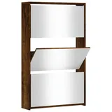 vidaXL Schuhschrank mit Spiegel 3 Fächer Räuchereiche 63x17x102,5 cm