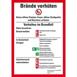 Schild I Aushang Brände verhüten, DIN 14096, bauliche Anlagen, Kunststoff, 210x297mm, ASR A1.3, DIN EN ISO 7010