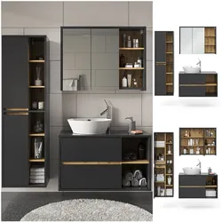 Vicco Badmöbel-Set Badezimmer-Möbel Bad-Schrank Viola Anthrazit Eiche modern Badezimmerschrank Waschtischunterschrank Spiegelschrank Schranktür Schrankfach Ablage Aufbewahrung